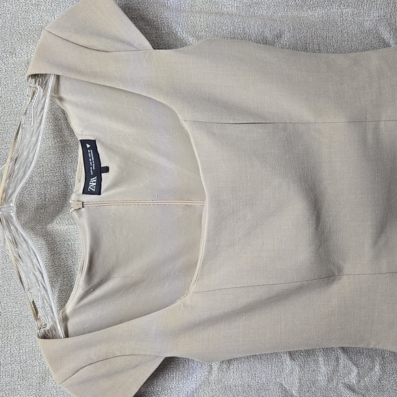 Zara, Mini Dress, Fitted, Cream, Taupe, XS, Fully Lined, Stretch, Polyester - Picture 7 of 16